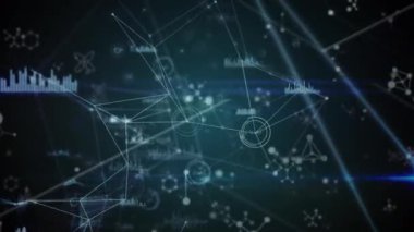Siyah zemin üzerindeki bağlantı ve molekül ağının animasyonu. küresel teknoloji, bağlantılar ve dijital arayüz konsepti dijital olarak oluşturulmuş video.