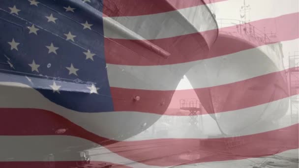Animação Navios Bandeira Americana Acenando Columbus Dia Viagens Tradição Americana — Vídeo de Stock