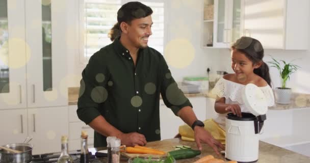 Animation Bokeh Happy Biracial Family Kitchen Family Relationship Spending Quality — Vídeo de Stock