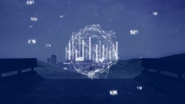 Donanma şehri üzerindeki grafiklerin ve konektolerin animasyonu. bağlantılar ve teknoloji konsepti dijital olarak oluşturulmuş video.