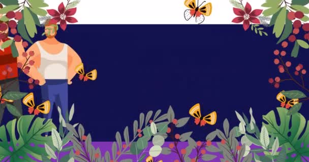 息子のアイコンとゲイカップル上の花のアイコンのアニメーション プライドの月とお祝いの概念デジタル生成ビデオ — ストック動画