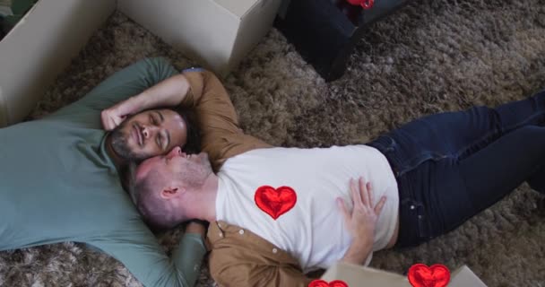 Animazione Icone Del Cuore Diverse Coppie Gay Mentire Orgoglio Mese — Video Stock