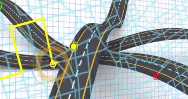 Simgelerin canlandırılması, beyaz arkaplanda kontrol ve yollar. Ulaşım, trafik, navigasyon ve teknoloji konsepti dijital olarak oluşturuldu.