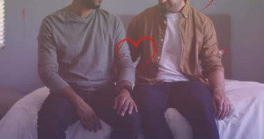 Farklı eşcinsel çiftlerin kucaklaşması üzerine kalp simgelerinin canlandırılması. gurur ayı ve dijital olarak oluşturulan kutlama konsepti.