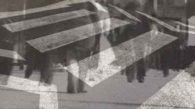 Zebra 'nın şehirde yürüyen insanları geçtiği animasyon. Ulaşım, trafik, navigasyon ve teknoloji konsepti dijital olarak oluşturuldu.