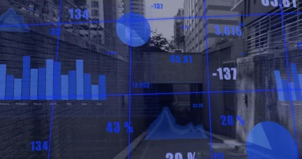 Animação Gráficos Dados Sobre Cityscpae Conceito Global Finanças Economia Vídeo — Vídeo de Stock