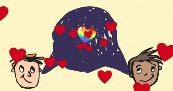Animace Duhového Srdce Nad Srdcem Chlapeckými Ikonami Pýcha Měsíc Koncepce — Stock video