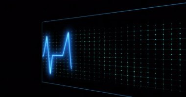 Siyah arkaplandaki kardiyografın animasyonu. küresel tıp ve dijital arayüz kavramı dijital olarak üretilen video.