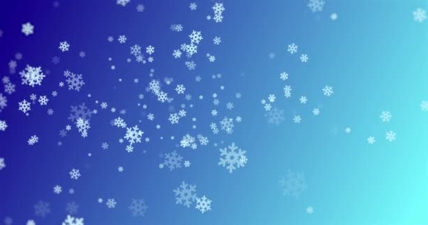 青い背景に光のスポットに対してアイコンを落下雪のデジタルアニメーション クリスマス フェスティバルとお祝いのコンセプト — ストック動画