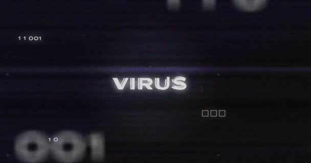 Animacja Interferencji Nad Tekstem Wirusa Przetwarzaniem Danych Płytką Obwodu Komputerowego — Wideo stockowe