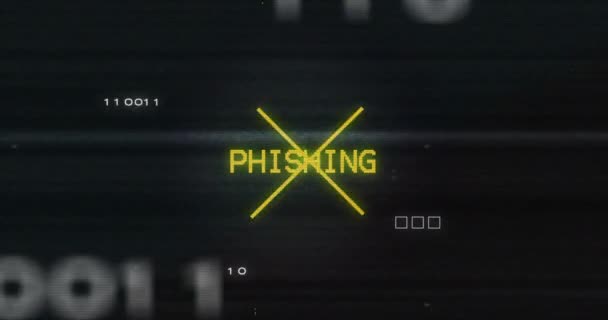 Animacja Interferencji Nad Tekstem Phishingu Przetwarzaniem Danych Płytką Obwodu Komputerowego — Wideo stockowe