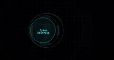 Siyah arka planda entegre devre ve siber güvenlik animasyonları. Dairedeki dijital kalkanın canlandırılması ve siyah arkaplanda siber güvenlik.