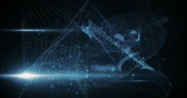 Karşı fütüristik asma kilit Close-Up dijital olarak arka planda oluşturulan