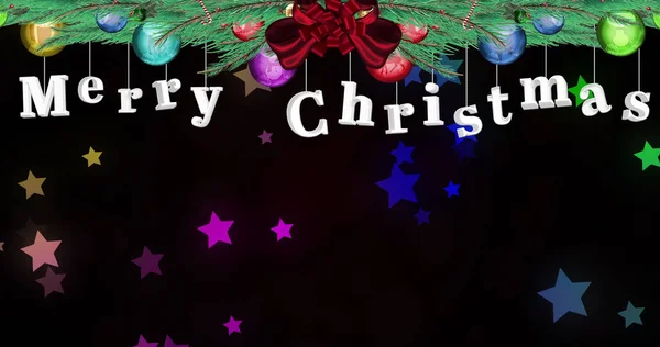 Image Merry Christmas Colorful Stars Black Background — Stock Photo, Image