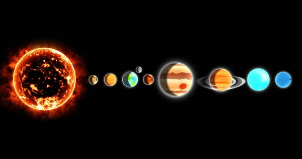 Цифрове Зображення Сонячної Системи Сонцем Планетами Поспіль — стокове фото