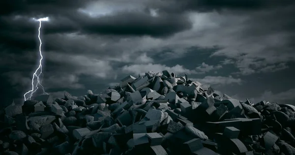 Цифровые Обломки Камней Против Грозовых Облаков — стоковое фото