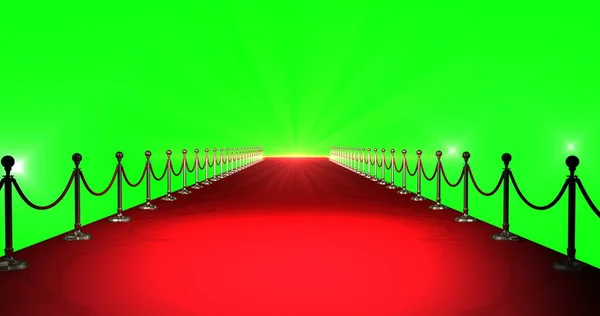 Immagine Generata Digitalmente Tappeto Rosso Con Riflettori Sullo Sfondo Verde — Foto Stock