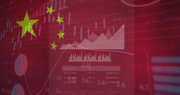 Wizerunek Danych Finansowych Wykresów Nad Flagą Chin Globalna Koncepcja Gospodarki — Zdjęcie stockowe