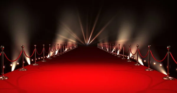 Digitally Generated Image Red Carpet Spotlights Black Background — Stock Photo, Image