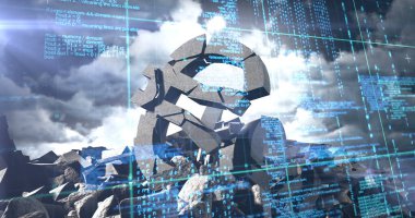 Dijital olarak daraltılmış euro işareti fütüristik dijital ekran karşı oluşturulan