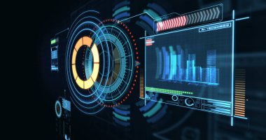 Dijital olarak üretilen ekran ve siyah arka plan karşı dairesel desenler
