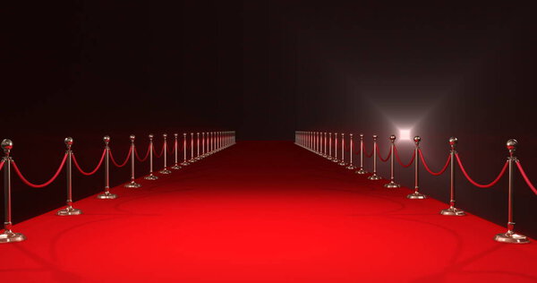 Цифровое изображение красной дорожки с прожекторами на черном фоне