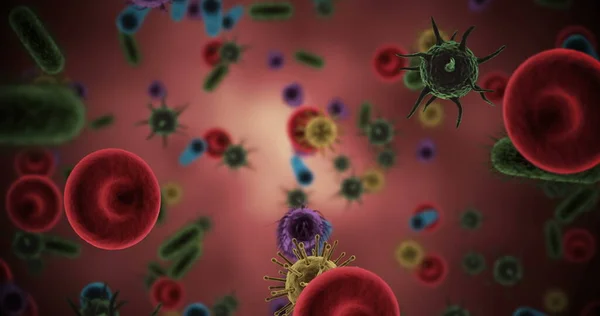 디지털로 바이러스 적혈구 그리고 배경에 대항하는 박테리아의 — 스톡 사진
