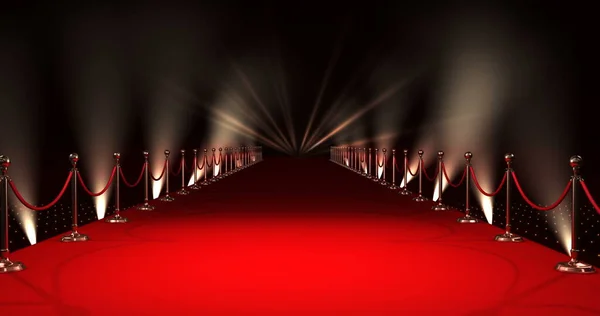 Digitally Generated Image Long Red Carpet Spotlights Red Background — Stock Photo, Image