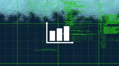 Sıvı mavi ve siyah arkaplan üzerinde istatistik ve veri işleme animasyonu. küresel veri işleme ve hesaplama kavramı dijital olarak oluşturulmuş video.