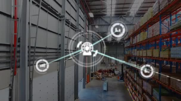 Animation Network Connections Empty Warehouse Global Shipping Delivery Connections Concept — Vídeos de Stock