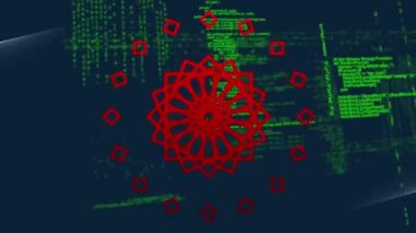 Siyah arkaplanda kırmızı desen ve veri işleme animasyonu. küresel veri işleme ve hesaplama kavramı dijital olarak oluşturulmuş video.