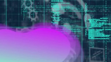 Siyah arkaplanda simge ve veri işleme animasyonları. küresel veri işleme ve hesaplama kavramı dijital olarak oluşturulmuş video.