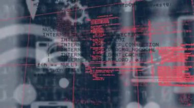 Siyah arkaplanda simge ve veri işleme animasyonları. küresel veri işleme ve hesaplama kavramı dijital olarak oluşturulmuş video.