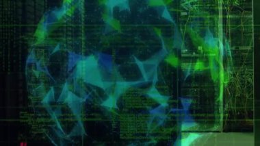 Siyah arka planda dünya ve veri işleme animasyonları. ağ, programlama, bilgisayarlar ve teknoloji konsepti dijital olarak oluşturulmuş video.