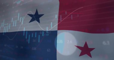 Panama bayrağı üzerinde veri işleme animasyonu. Dünyanın bayrakları ve dijital arayüz konsepti dijital olarak oluşturulmuş video.