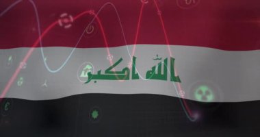 Irak bayrağı üzerinde veri işleme animasyonu. Dünyanın bayrakları ve dijital arayüz konsepti dijital olarak oluşturulmuş video.