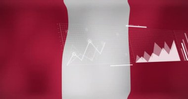 Peru bayrağı üzerinde veri işleme animasyonu. Dünyanın bayrakları ve dijital arayüz konsepti dijital olarak oluşturulmuş video.