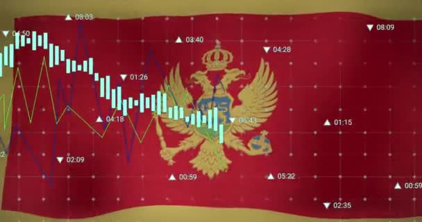 Animering Databehandling Över Montenegro Flagg Flaggor Världen Och Digitalt Gränssnittskoncept — Stockvideo