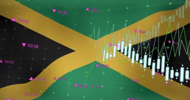 Animáció Adatfeldolgozásról Jamaica Lobogója Alatt Zászló Világ Digitális Interfész Koncepció — Stock videók