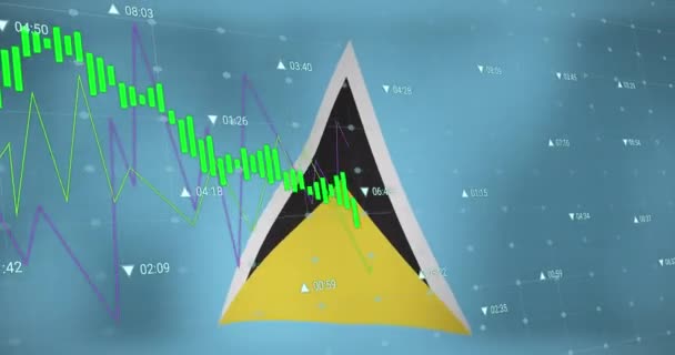 Animation Der Datenverarbeitung Über Der Flagge Der Heiligen Lucia Flaggen — Stockvideo