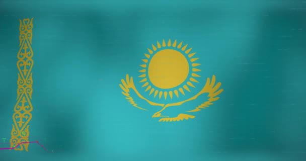 Анимация Обработки Данных Над Флагом Казахстана Флаги Мира Концепция Цифрового — стоковое видео