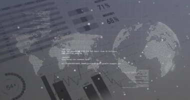 Animation of data processing over white background. global business and digital interface concept digitally generated video.