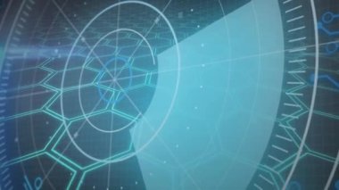Altıgenli dijital ekranda radar animasyonu. veri işleme, küresel ağ ve teknoloji konsepti dijital olarak oluşturulmuş video.