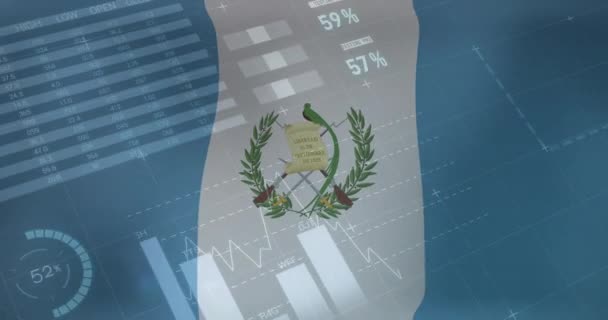 Κινούμενα Σχέδια Επεξεργασίας Δεδομένων Πάνω Από Σημαία Της Guatemala Σημαίες — Αρχείο Βίντεο