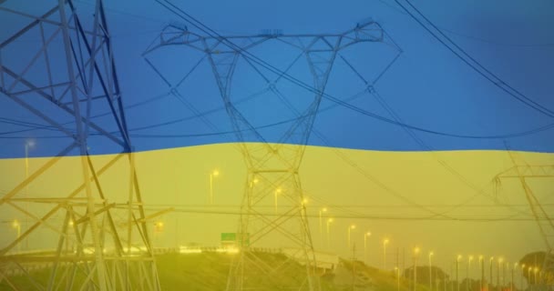 Анимация Флага Украины Над Пилонами Украинский Кризис Международная Политическая Концепция — стоковое видео