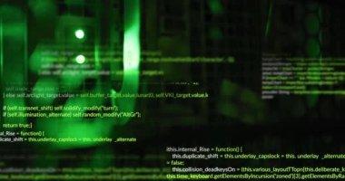 Siyah arkaplanda veri işleme animasyonu. ağ, programlama, bilgisayarlar ve teknoloji konsepti dijital olarak oluşturulmuş video.