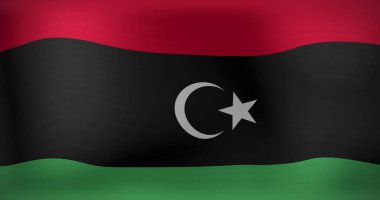 Libya 'nın sallanan bayrağı. Vatanseverlik ve dünyanın bayrağı dijital olarak üretilen imaj.
