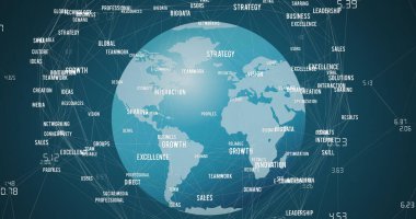 Mavi arkaplan üzerindeki metinlerin görüntüsü. küresel iş, bağlantılar ve veri işleme kavramı dijital olarak oluşturulmuş görüntü.