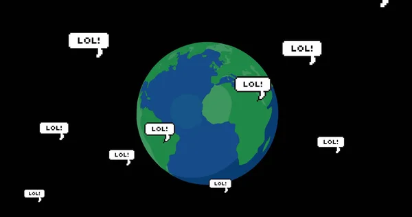 Imagen Lol Flotando Sobre Globo Sobre Fondo Negro Redes Sociales —  Fotos de Stock