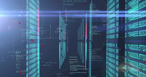Bild Der Binären Kodierung Und Datenverarbeitung Über Lichtflecken Globale Technologie — Stockfoto